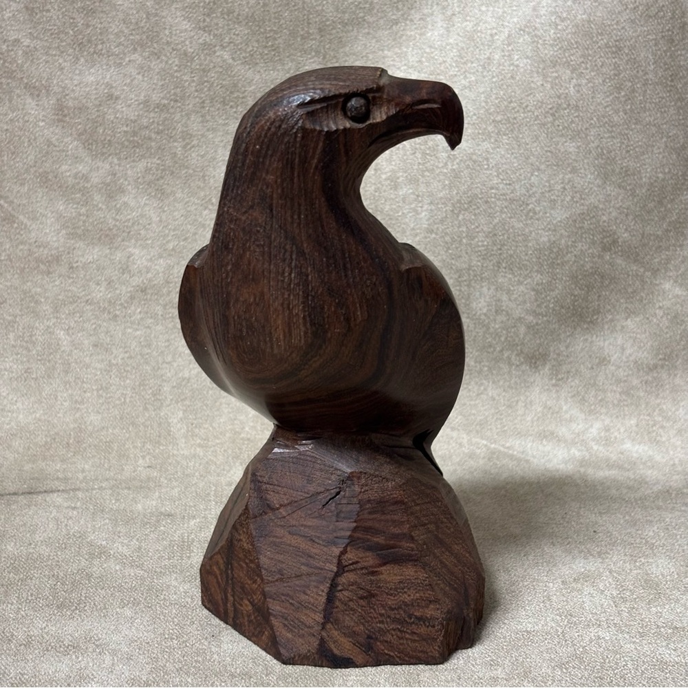 Vintage Ironwood Proud Hawk Falcon Eagle Hand Carved Wooden Figurine Statue.
